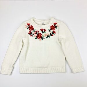 Girls Holiday cottagecore red pink green floral ivory/white 100% cotton sweater